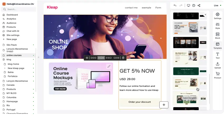 طراحی سایت نسخه موبایل با هوش مصنوعی Kleap 