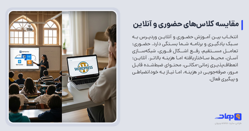 مقایسه کلاس حضوری و آنلاین وردپرس